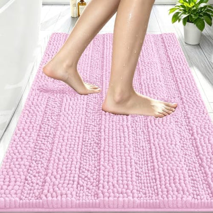 Smiry Thick Chenille Bathroom Rugs 30x20, Soft Absorbent Bath Mat, Pink
