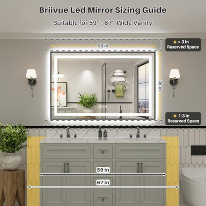 55x36 Inch LED Bathroom Mirror with Black Frame, Backlit & Front Lit