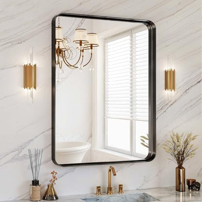 30x36 Inch Black Metal Framed Bathroom Mirror for Wall, HD Tempered Glass