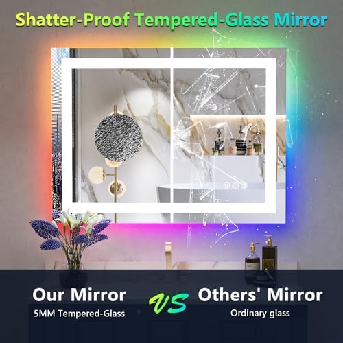 24x36 LED Bathroom Mirror with Lights, RGB Backlit Lighted Mirror