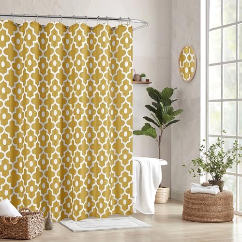 Fabric Modern Shower Curtain-Gold and White Shower Curtains for Bathroom