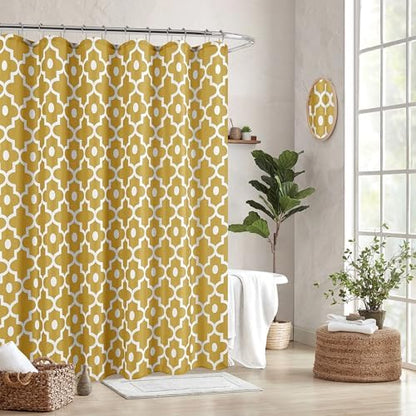 Fabric Modern Shower Curtain-Gold and White Shower Curtains for Bathroom