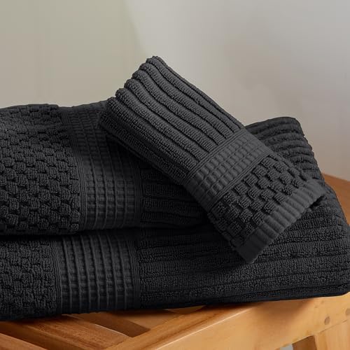 Springtree Home 100% Cotton Bath Towel Set | 6-Piece Set | Textured | Black
