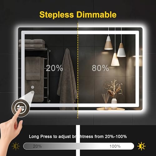LED Bathroom Mirror with Lights, 30"x45" Lighted Vanity Mirror for Wall