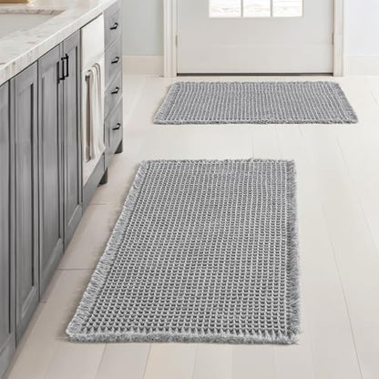 MIULEE Set of 2 Waffle Bathroom Rugs Boho Bath Mat Light Grey 17x24 Inch