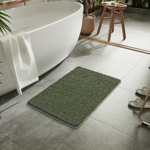 LOCHAS Luxury Bathroom Rug Shaggy Bath Mat 20 x 32 Inch, Olive Green