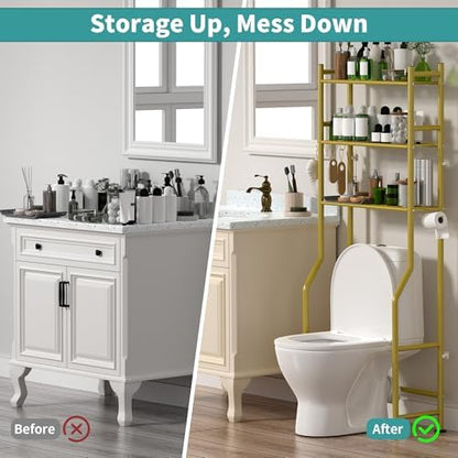 3-Tier Over Toilet Storage, Anti-Tip, 64" H, Gold