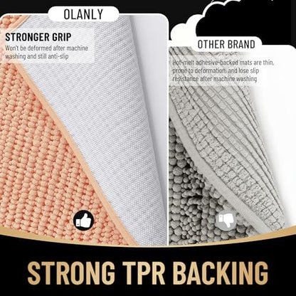 OLANLY Thick Chenille Bathroom Rugs 36x24, Soft Absorbent Bath Mat, Peach