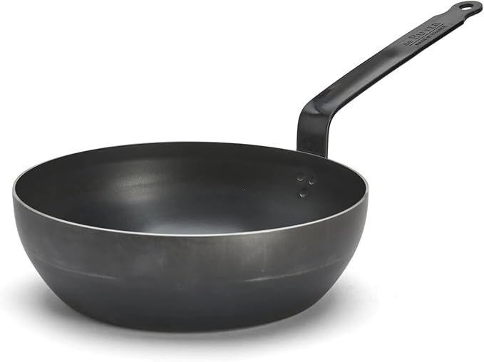 de Buyer - Blue Carbon Steel Fry Pan 2mm Thick - 11” Diameter, 7.7” Cooking Surface - Oven Safe - Naturally Non-Stick Finish - Made in France