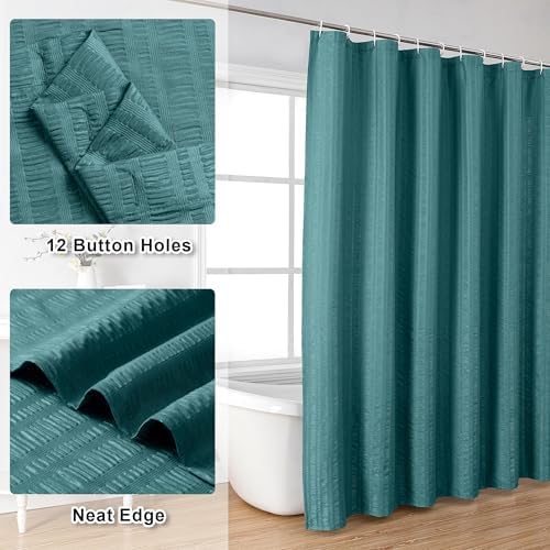 Aiyufeng Turquoise Shower Curtain for Bathroom, Embossed Textured Fabric Shower Curtain for Bathroom - Soft Cloth & Hotel Spa, Machine Washable, 72X84, Turquoise