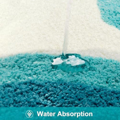 HAOCOO Irregular Shape Bathroom Rug Runner, 18x47 inch Soft Aqua Gradient Non Slip Bathtub Mat,Microfiber Washable Runner Rug Room Decor Aesthetic Carpet for Doormat Tub Bedside Bathroom Decor