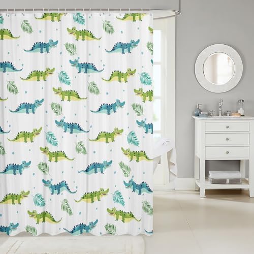 Feelyou Alligator Decor Fabric Shower Curtains Cartoon Australian Crocodile Shower Curtain for Kids Boys Girls Palm Leaves Bathroom Waterproof Accessories with Hooks Cute Wild Animal,72x84 Inches