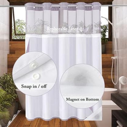 Gibelle No Hook Cloth Lavender Shower Curtain with Liner, 72x86