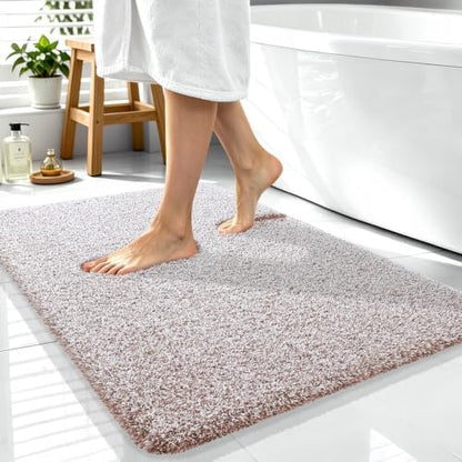 OLANLY Microfiber Bathroom Rugs 40x32, Quick Dry Bath Mat, Mocha and White