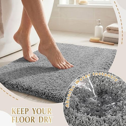 Yimobra Fluffy Plush Bath Rug, Super Shaggy Soft Comfortable Non Slip, Water Absorbent Microfiber Bath Mat, Dries Quickly, Machine Washable Thick Bathroom Rugs for Shower, 44" X 24", Pure Gray
