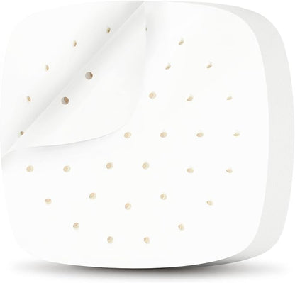 HOFHTD Air Fryer Liners, 200Pcs Disposable Square Liners, Perforated Sheets for Baking, Air Fryer & Bamboo Steaming Basket (White)