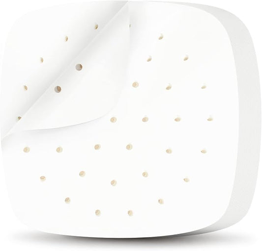 HOFHTD Air Fryer Liners, 200Pcs Disposable Square Liners, Perforated Sheets for Baking, Air Fryer & Bamboo Steaming Basket (White)