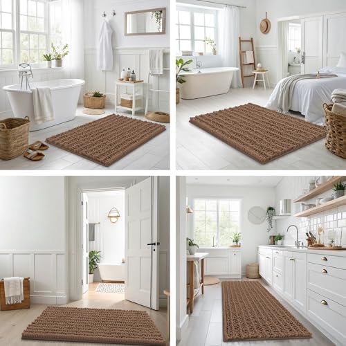 Smiry Bathroom Rugs 47X24, Extra Soft Rubber Backing Chenille Bath Mats