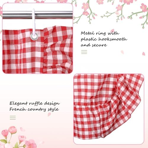 HunnmingRe Ruffled Gingham Shower Curtain Red