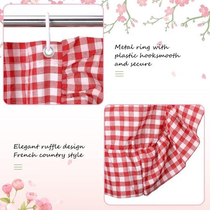 HunnmingRe Ruffled Gingham Shower Curtain Red