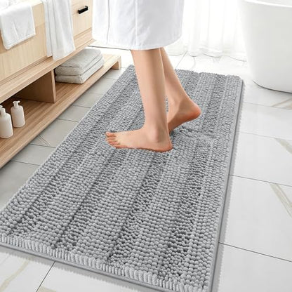 OLANLY Thick Bathroom Runner Rugs 47x20, Chenille Bath Rugs, Light Grey