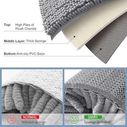 Smiry Luxury Chenille Toilet Rugs U-Shaped 20x20, Soft Absorbent Non-Slip Contour Bathroom Rugs for Toilet, Machine Washable Contoured Bath Mats, Grey