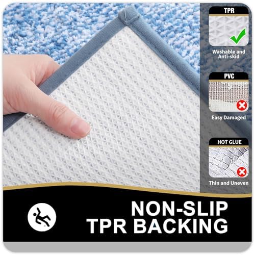 OLANLY Large Bathroom Rugs 40x32, Soft Absorbent Microfiber Bath Rugs, Blue