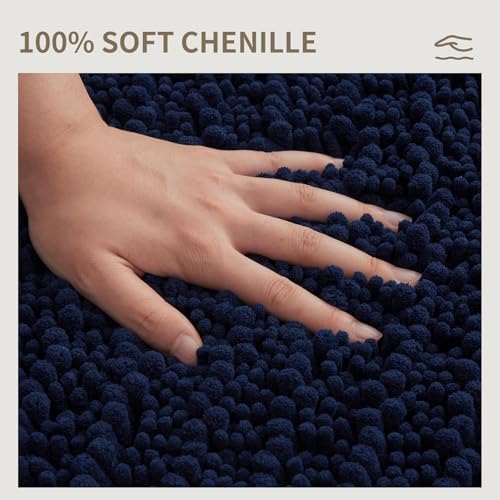Bathroom Rugs Non Slip Washable 32x20, Extra Thick Soft Chenille Absorbent Bath Mat, High Density Barrier Non Slip Backing, Quick Dry Plush Shaggy Floor Carpet for Tub&Shower, Navy