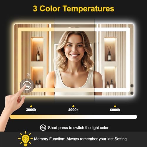 LED Bathroom Mirror with Lights, 24"x40" Lighted Vanity Mirror for Wall