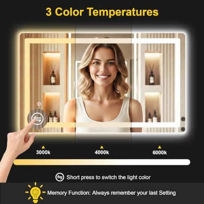LED Bathroom Mirror with Lights, 24"x40" Lighted Vanity Mirror for Wall