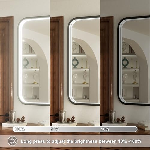 40"x30" Black LED Bathroom Mirror with Lights, 3000K/4500K/6000K