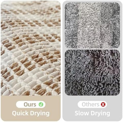 TYUU Waffle Bath Mat, Boho Bathroom Rugs Non Slip, 30x20 Khaki & White
