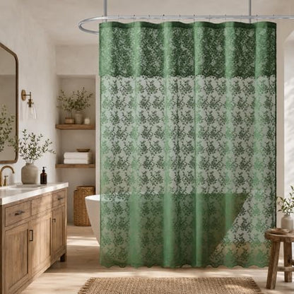 TUDECO Dark Green Shower Curtain for Bathroom, Delicate Lace, 72 x 72