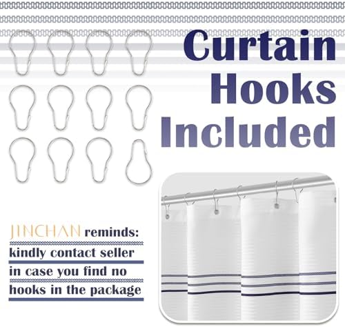 jinchan Extra Long Shower Curtain 84 Inch Length Navy Blue and White Modern Farmhouse Striped Waterproof Fabric Shower Curtains for Bathroom with 12 Hooks Machine Washable 70x84 Inches