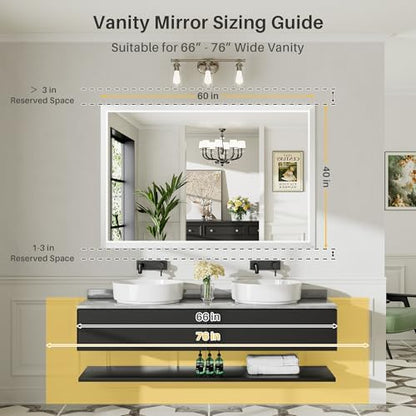 Briivue Bathroom Wall Mirror, White Metal Frame, 60x40 Inch