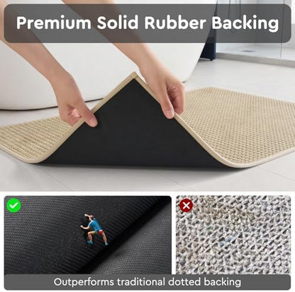 tchdio Bath Mat, Absorbent Bathroom Mat Quick Dry, Thin Bathroom Rugs Fit Under Door, Non Slip Washable Bath Rugs with Solid Rubber Backing, Low Profile Bath Mats for Bathroom, Beige, 24" x 36"