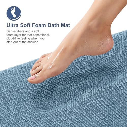 OLANLY Thick Memory Foam Bathroom Rugs 34x21, Absorbent Bath Mat, Airy Blue