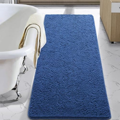 LOCHAS Luxury Bathroom Rug Shaggy Bath Mat 24 x 70 Inch, Blue