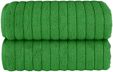 Elegant Comfort 100% Turkish Cotton Corduroy Ribbed Luxury Soft 2 Pack Bath Towels 27 x 54 Inch - Ultra Plush, Absorbent, Quick Dry, Hotel Spa Quality Towels for Bathroom Essentials, Emerald Green
