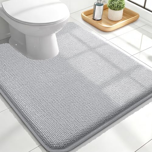 OLANLY Memory Foam Bathroom Toilet Rugs U-Shaped 24x20,Soft Mat, Light Grey