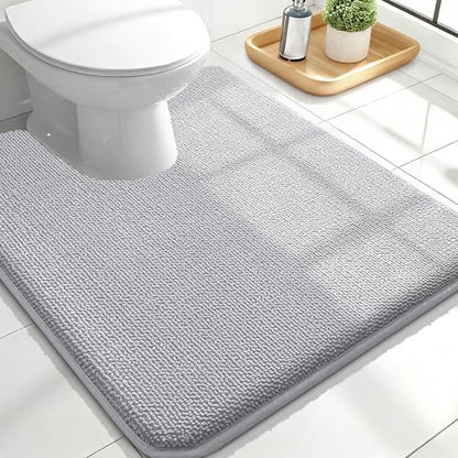 OLANLY Memory Foam Bathroom Toilet Rugs U-Shaped 24x20,Soft Mat, Light Grey