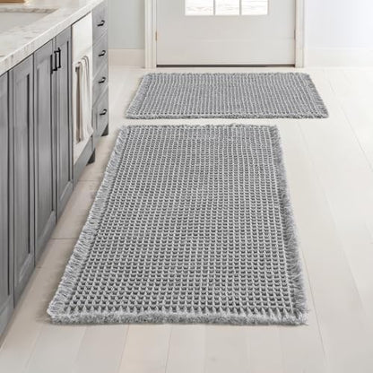 MIULEE Set of 2 Waffle Bathroom Rugs Light Grey Bath Mat 17"x24"+18"x30"