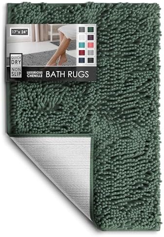 Hearth & Harbor Bathroom Rugs, Chenille Bath Mat - Machine Washable Bath Mats for Bathroom Non-Slip Backing Rubber, Quick Dry Bathroom Mat