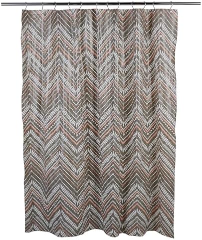 Bath Bliss 70” x 72” PEVA Shower Curtain | 12 Rust Proof Metal Grommets | Reinforced Header | Waterproof | Dotted Chevron Design | Grey and Pink
