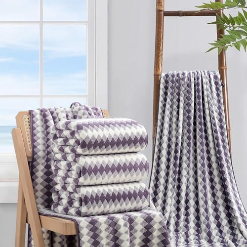 4 Piece Extra Large Bath Towel Set Oversized Bath Sheet 35"x70" Bathroom Towel Set Soft Highly Absorbent & Quick Dry Premium Bath Towel for Bathroom 600GSM Shower Towel Spa Gym Hotel,Plum