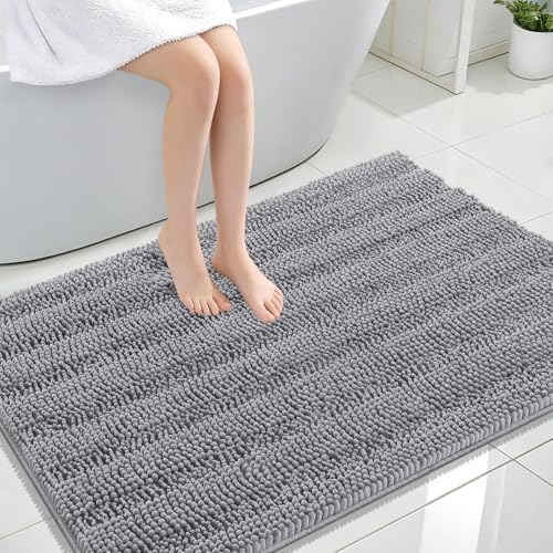 OLANLY Thick Large Bathroom Rugs 44x32, Soft Chenille Bath Rugs, Grey