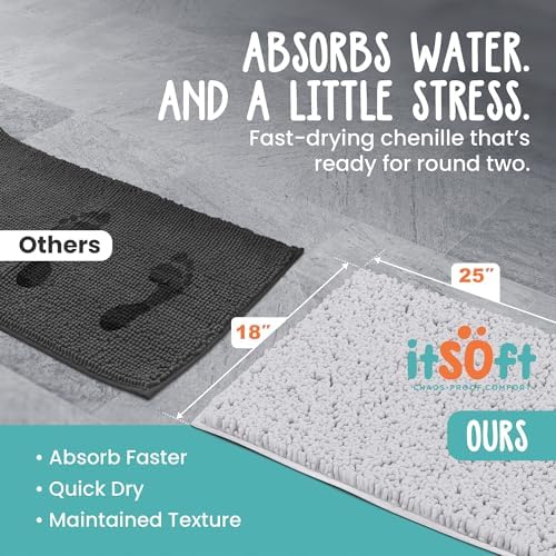 Small Chenille Bath Mats 25"x18", Plush Absorbent Bath Mats Quick Dry, Soft & Machine Washable, Non Slip Carpet for Bathroom, Thick Bathroom Rugs, Shower Restroom Rug Mat, Alfombras De Bano, Bathrugs