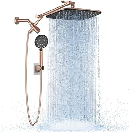 Veken Rose Gold 11.8" High Pressure Shower Head with Handheld, Easy Install