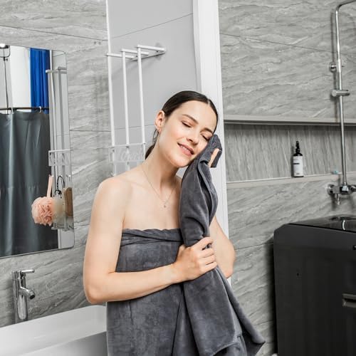 JML Microfiber Bath Towel Set with Hanging Loop, Grey, 30" x 60", 6 Pack