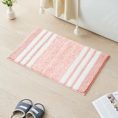 CozeCube Blossom Pink Striped 36"x24" Non Slip Washable Bath Mat